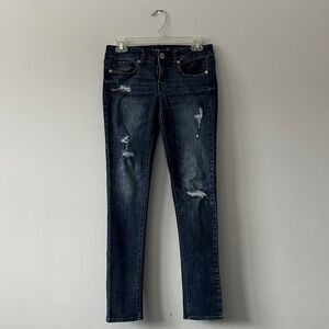American Eagle Outfitters Dark Blue Distressed Skinny Jeans